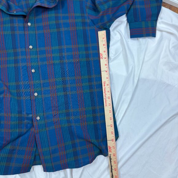 Pendleton Mens 100% Virgin Wool Button Up Plaid Blue Lightweight Vintage Sz L - Picture 11 of 13